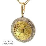 14k Yellow + White Gold Celtic Rune Disk Pendant. Antique