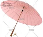 Pink 24 Rib Umbrella Windproof 30m/s UV 90% Japan Natural Wood Handle D39