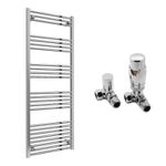 Reina Capo Flat Chrome Bathroom Heated Towel Rail 1800 x 600 and TRV Valves