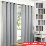 Linen Thick Blackout Curtains Ready Made Eyelet Ring Top Pair Panel +Tie Backs