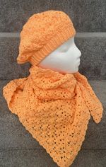 Handmade Kids Orange Floral Crochet Headscarf Scarf, Yarn, size 4-6years
