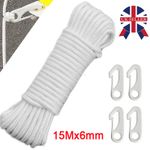50 FT 6MM White Flagpole Halyard Rope Flag Pole Rope Nylon Braided Cord Tool Kit