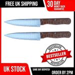 2PC LARGE STEAK KNIVES SET OF SHARP SERRATED BLADE KNIFE WOODEN HANDLE FULL TANG
