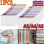 12X A3/A4/A5 Plastic Wallet Document Zip Lock Plastic Pocket With Zipper Storage