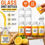 Small Glass Bottles With Lids 60mL Ginger Shot Juices Airtight 12/24 Pack