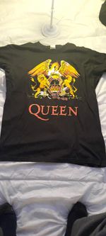 Queen Concert Black Graphic T-Shirt Band Crest Logo Original Clothing Size LARGE