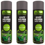 AutoTek Grey Primer Multi-Purpose Aerosol Spray Paint 500ml x3