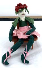 Folk Art Elf Pixie Doll Seated in Chair Cloth Body 9" Long