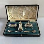 Vintage Cruet Set by Walker & Hall, Sheffield Boxed, Blue Liners
