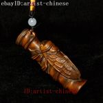 L 8.2 CM Chinese Boxwood Hand Carved bamboo cicada Figure statue netsuke Gift