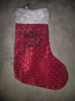 Gothic Red & White Christmas Stocking, Faux Fur Cuff Holiday Print, Hanging