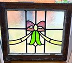 Vintage 1930s Arts & Crafts Leaded Stained Glass Window Panel Bow Design 52x43cm