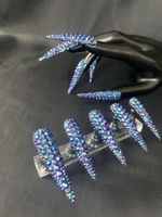 Luxury AB Black Rhinestone Press-On Nails x20 – Extra Long Handmade Set + Kit