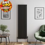 Black Designer Radiator Vertical Oval Double Panel Rad 1800x480mm Steel Modern