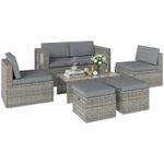 Outsunny 6 Piece Rattan Garden Furniture Set, Nesting Patio Conversation Set