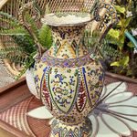 Antique Japanese Moriage Vase - Hand Painted Twin Handle - Damaged