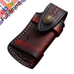 4in Folding Knife Holder Sheath Leather Storage Pouch + Snap Closure Belt Loop c