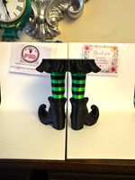 Halloween Witch Legs Jar Candle Holder, Black Green Red Striped Matt Plastic
