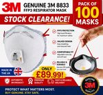 GENUINE 3M 8833 FFP3 RESPIRATOR 100x MASKS(Re Usable) UK 🇬🇧 MADE