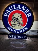 RARE  PAULANER MÜNCHEN Lighted Beer Sign 28” NEW YORK Bar Display / led man cave