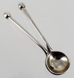 Antique Pair Solid Silver Condiment Spoons - Ball-End Finials - Hallmarked 1911