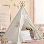 160CM Large Canvas Kids Teepee Star Wood Indian Tent Child In/Outdoor Play House
