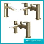 Waterfall  Brushed Brass Bathroom Sink Twin Taps Bath Filler Shower Mixer Basin