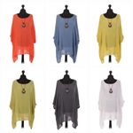 New Womens Italian Cotton Necklace Batwing Tunic Top Ladies Oversized Plus Size