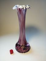 GlasStar Bohemia Czech Amethyst & White Textured Stretched Glass Vase c1990's