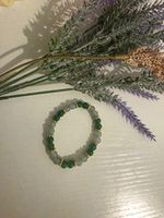 Green & Grey Stone Beaded Stretch Slip-On Bracelet Round Beads Ball/Bead Chain