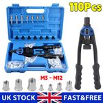 110PCS M3-M12 Professional Rivnut Tool Kit Hand Threaded Riveter Gun Blue Case