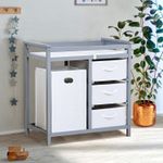 Wooden Baby Changing Table, Infant Diaper Changing Station with Laundry Hamper