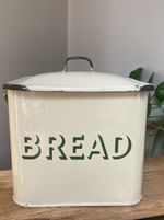 Vintage Enamel Bread Bin Antique Cream & Green Lettering 1930s Rustic Farmhouse