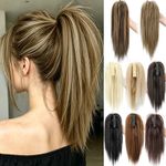 14Inch Claw Clip Ponytail Extension Straight Synthetic Hair Black Brown NEW FUL!