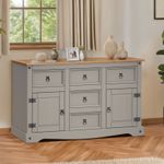 Corona Sideboard Grey Wax 2 Door 5 Drawer Large Solid Wood Pine Wooden Painted