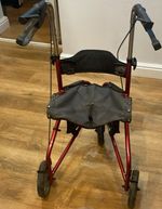 CareCo Tri Walker Foldable Red Aluminium With Seat Handbrakes Adjustable Handles