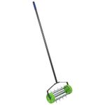 1x Metal Rolling Lawn Aerator 40cm x 1.4M Green Outdoor Grass Soil Spike Tool