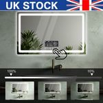 3 Color LED Bathroom Mirror Bluetooth With Demister+Time+Temperature Display