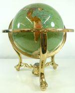 Gemstone World Globe Green Semi-Precious with Compass 13" Globe Brass 3 Legs #W3