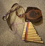 Bamboo Pan Flute Pan Pipes, Beige, Includes Carry Bag & Strap Drawstring Pouch