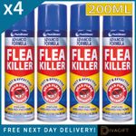 4 x FLEA KILLER SPRAY 200ML AEROSOL ANIMAL DOG CAT PET BED FOR HOME FLEA CARE