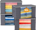 90L Large Capacity Clothes Storage Boxes with Lids 4 Pack Dark Grey