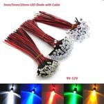 3mm/5mm/10mm LED Lights Emitting Diode Pre-Wired 8"Line White Red DC 9V-12V