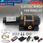 Electric Car Winch 12V 3500lb/1588kg with Synthetic Rope Wireless Remote Control