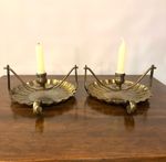 Pair of Vintage Chamberstick Ship Brass Swinging Candle Holders 5.5"x8" Nautical