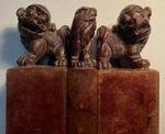 Vintage Chinese Carved Stone Seal Set x3 Animal Finials C K Kwan Boxed 205g