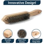 Set of 4 x Wire Brush Heavy-Duty Handheld Steel Wire Brushes with Wooden Handle
