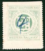 GB Ireland GSWR Railway Letter Stamp 4d/2d Surcharge SOUTHERN WESTERN GR2WHITE82