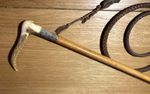Antique Riding Whip With Hallmarked Silver Collar And Carved Antler Handle 1923