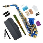 E-Flat Alto Saxophone Blue Lacquer Brass Body for Beginners Includes Case Set